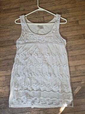 Cream Lace Overlay Tank Top